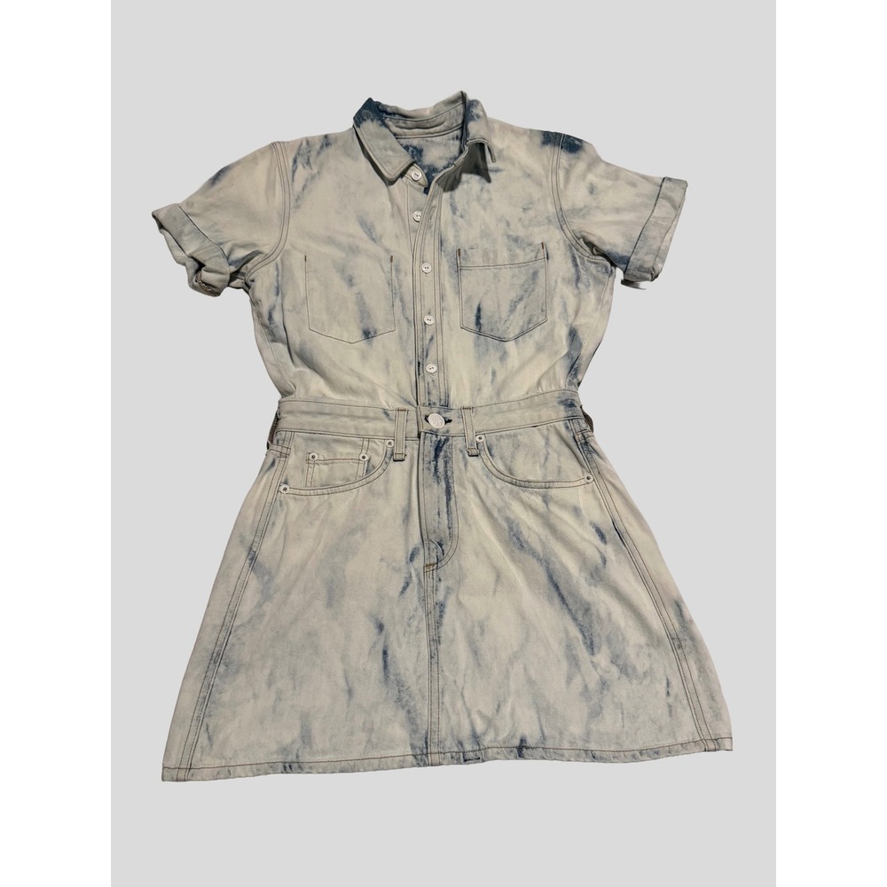Rag & Bone Oasis Acid Wash Denim Mini Dress Blue White Cotton XS